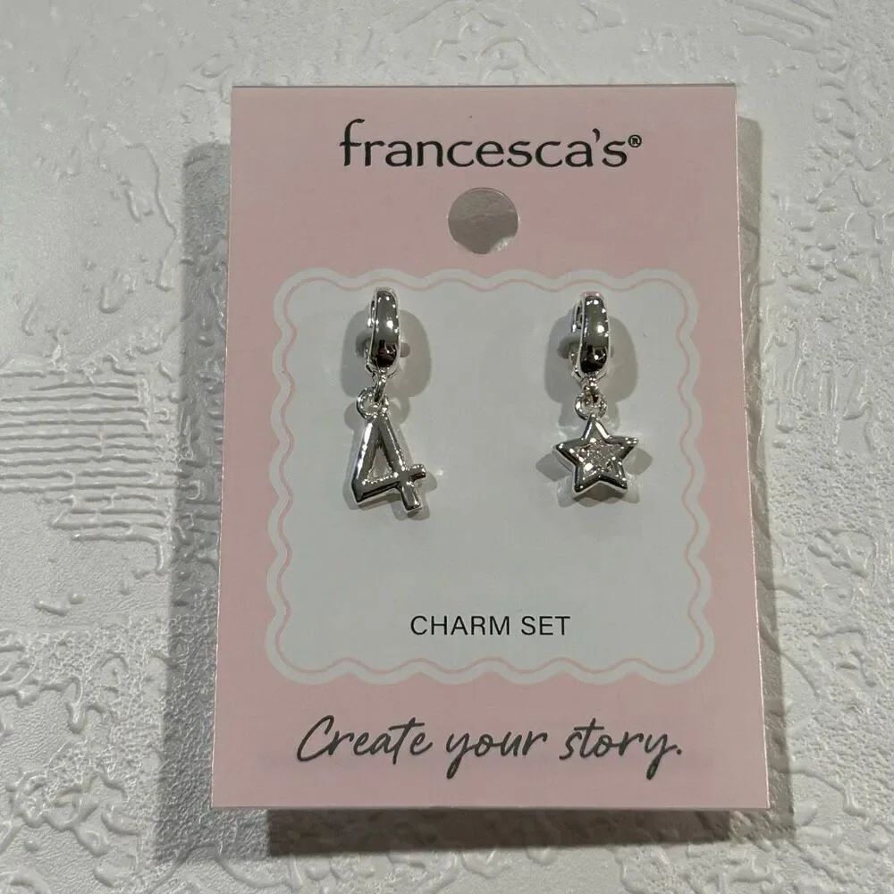 Francesca’s Silver Charm Set Star & Number 4 Hoop Charms Dainty Luxe Jewelry